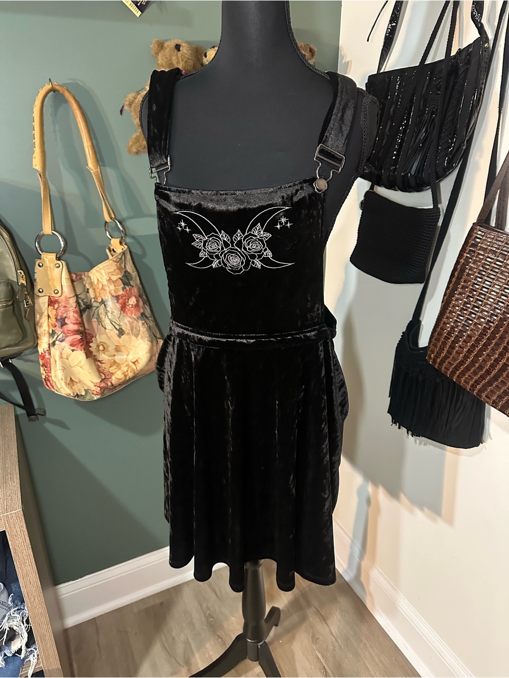 Hot Topic Velvet Goth Pinafore Dress Whimsy Celestial Goth Embroidered Size L